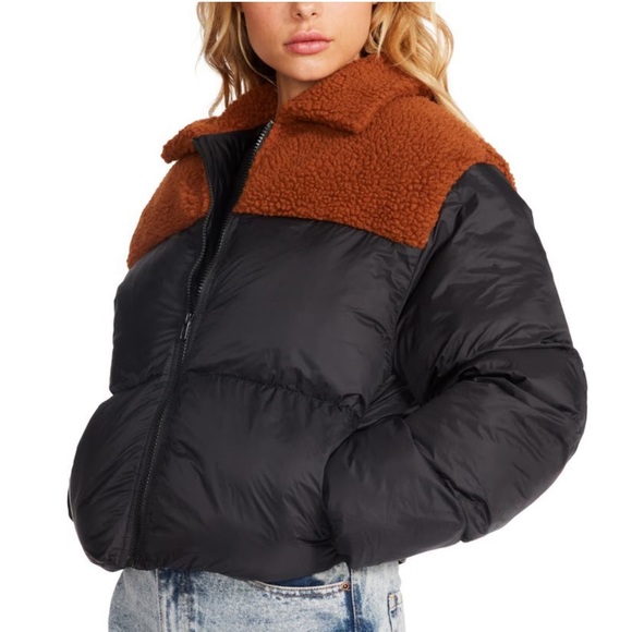 NWT Teddy Blocked Puffer Coat - Rust/Black - Picture 2 of 4